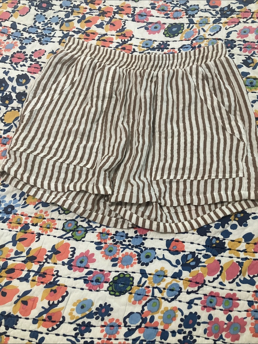 Love Notes Brown and White Striped High-Waist Shorts